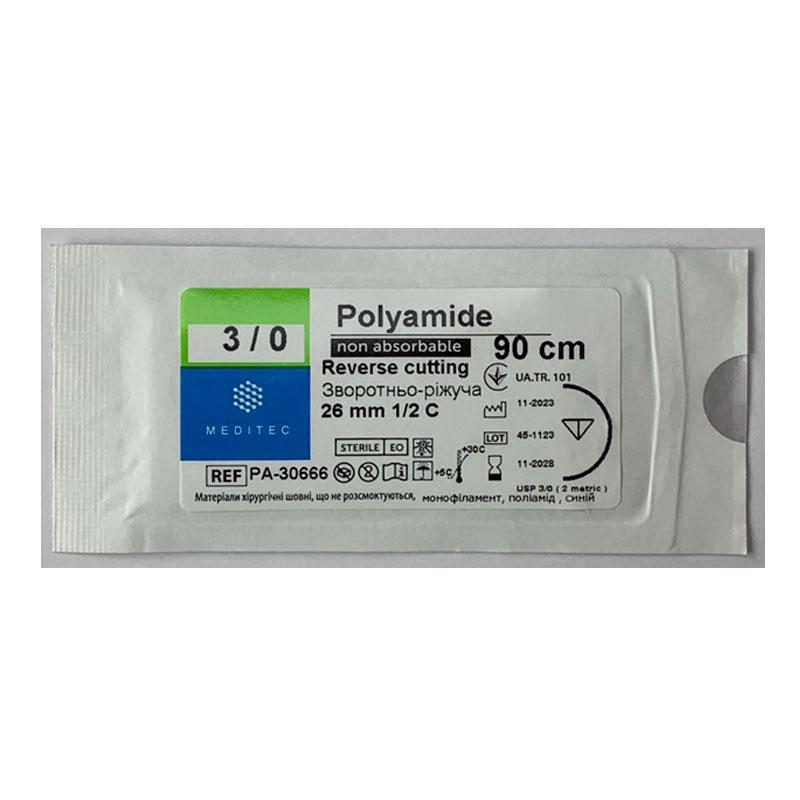 USP 3/0, монофіламентний, 1/2 кола, довжиною 26 мм Meditec® РА-30666